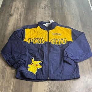 Vintage Pikachu Pokémon Licensed Kids Windbreaker Jacket - Blue and Yellow